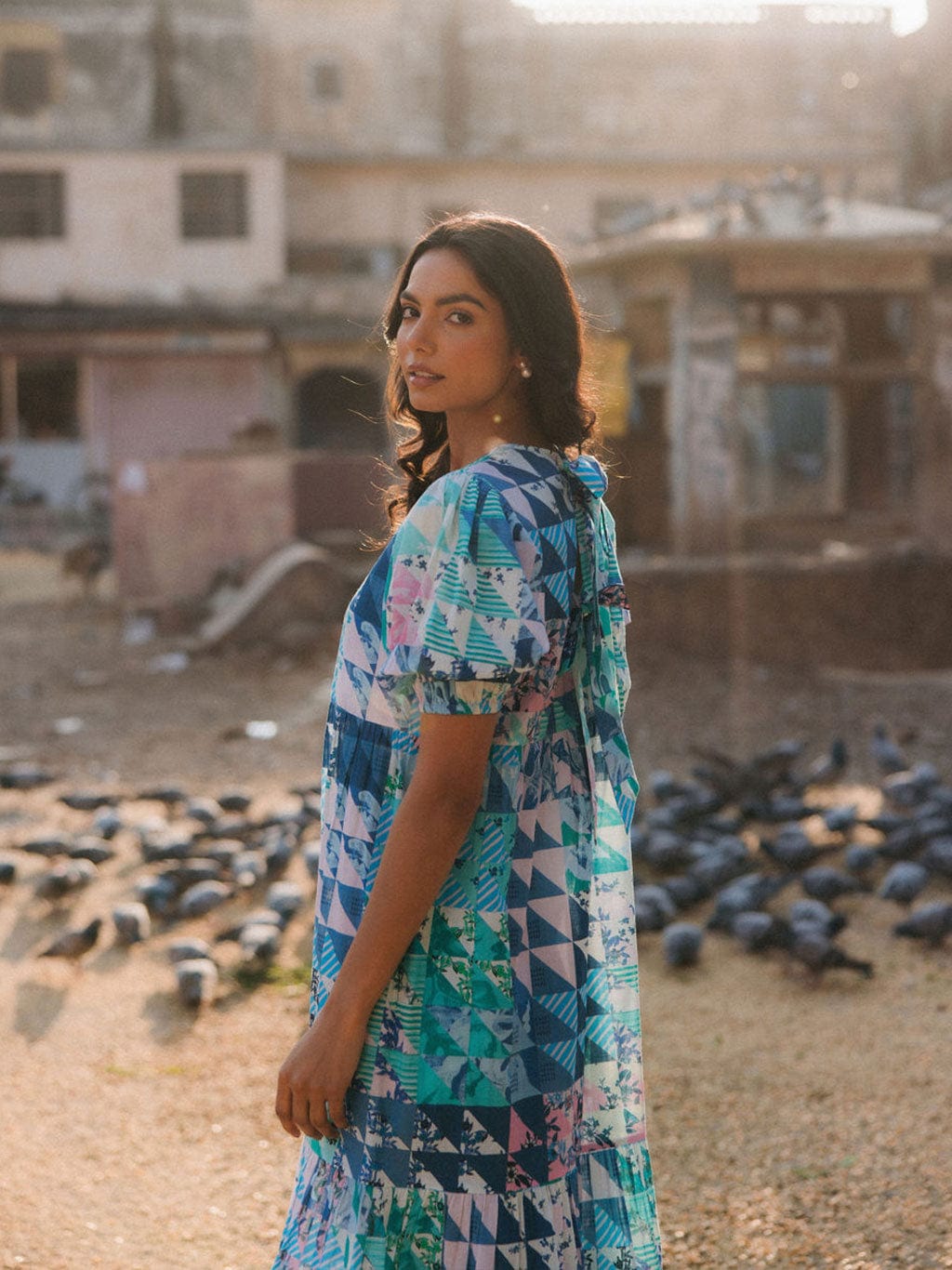 OPHELIA & INDIGO Dress Lara Dress Blue & Green Geo