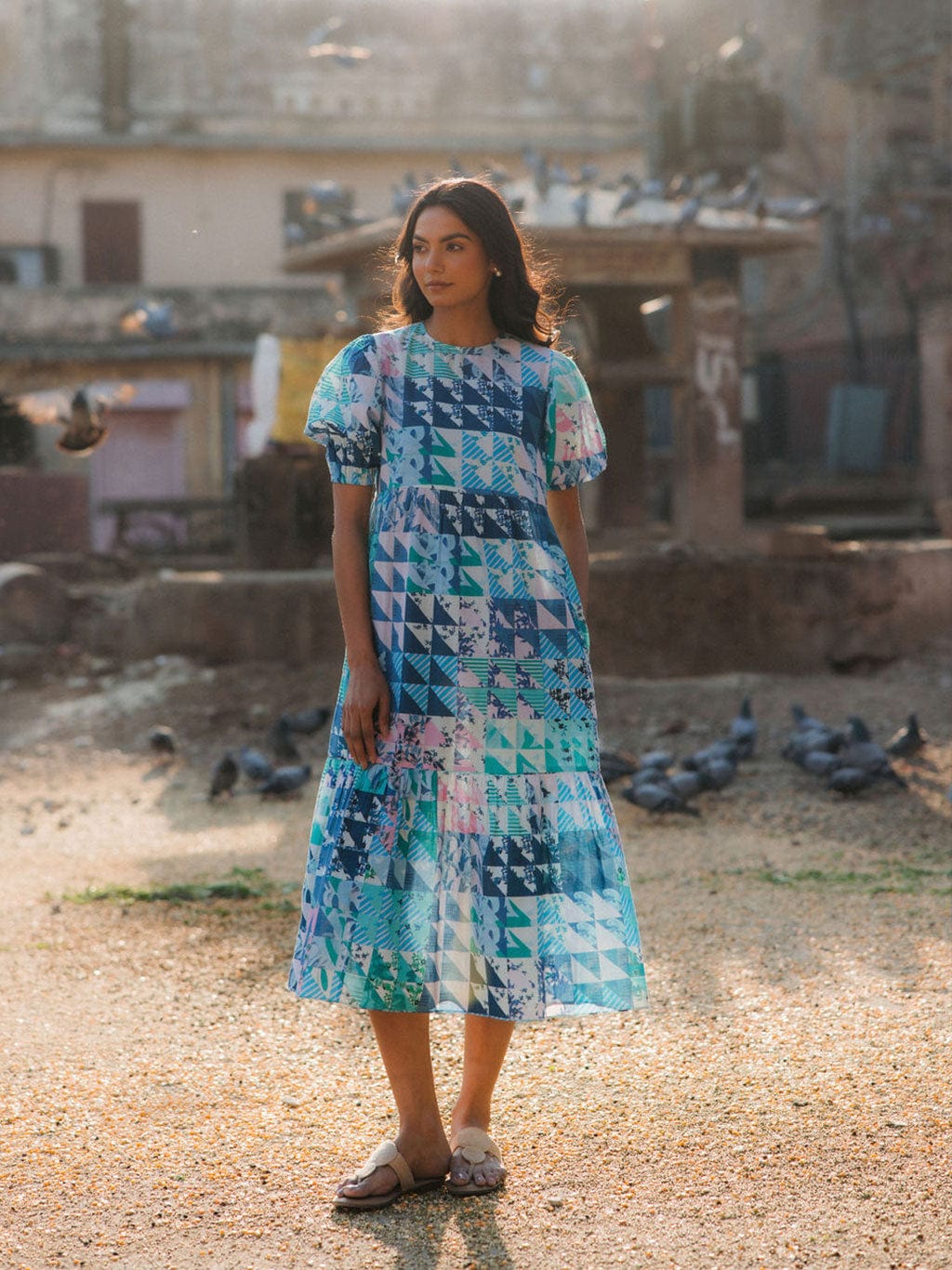 OPHELIA & INDIGO Dress Lara Dress Blue & Green Geo