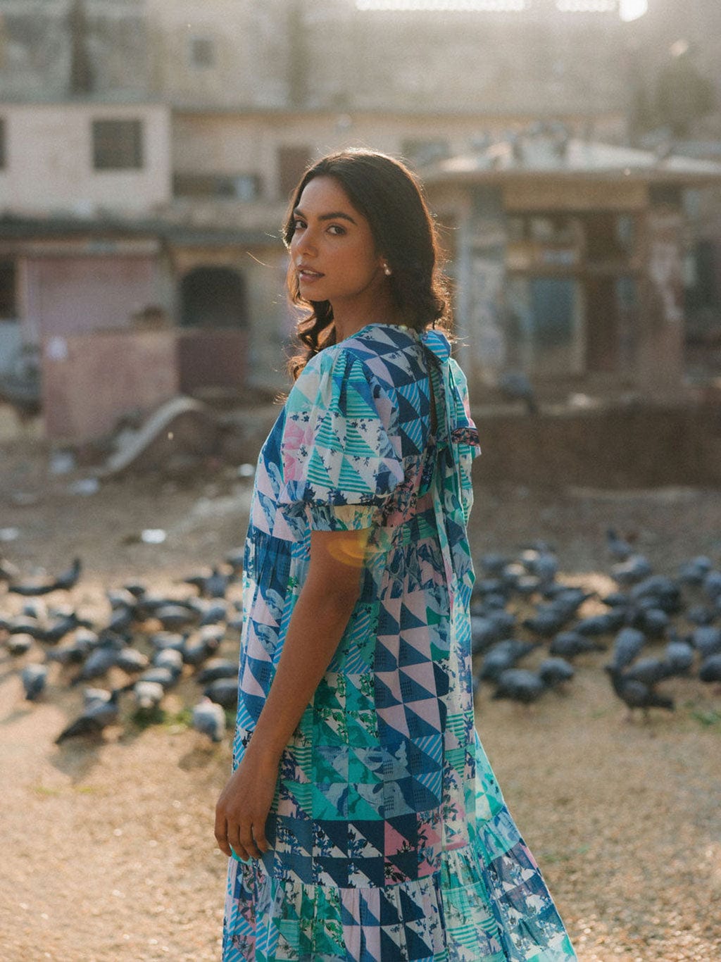 OPHELIA & INDIGO Dress Lara Dress Blue & Green Geo