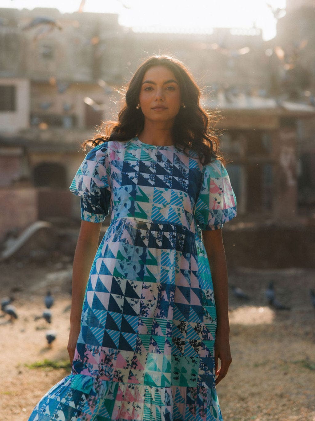 OPHELIA & INDIGO Dress Lara Dress Blue & Green Geo