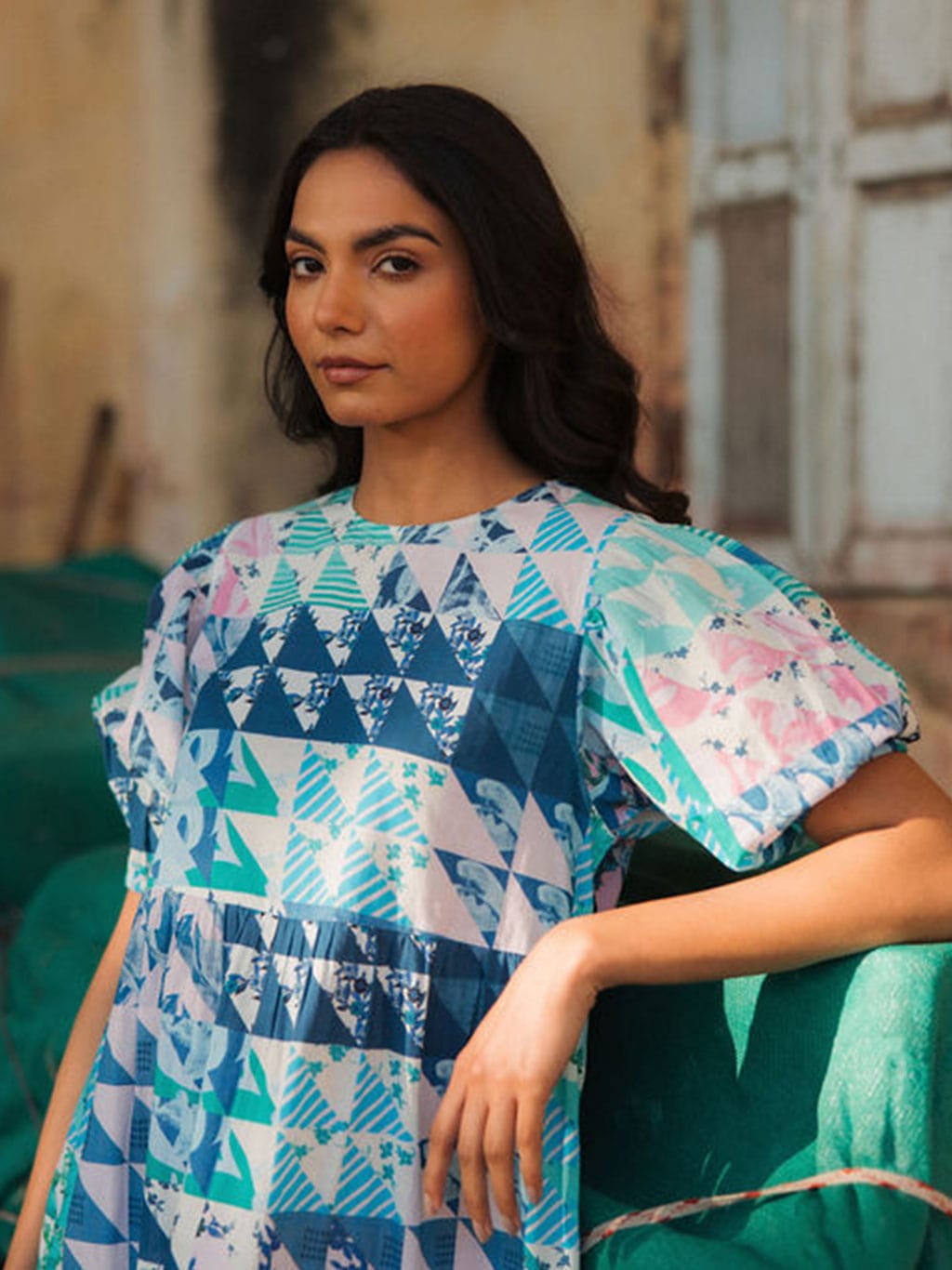 OPHELIA & INDIGO Dress Lara Dress Blue & Green Geo