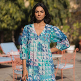 OPHELIA & INDIGO Dress Sybil Dress Green & Blue Geo