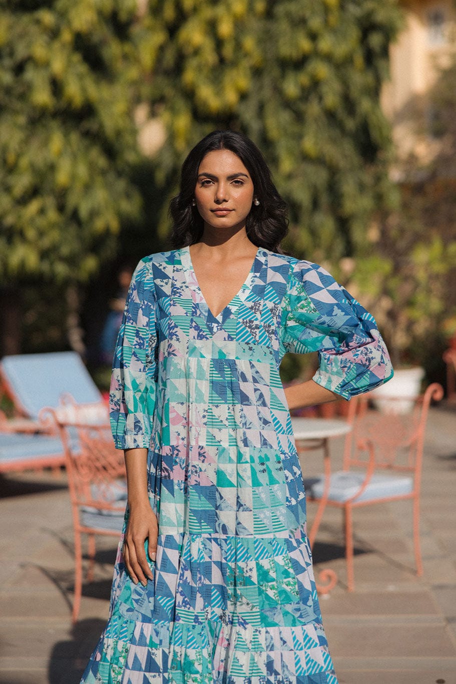 Sybil Dress Green & Blue Geo Modatrova Sybil Dress Green & Blue Geo Modatrova