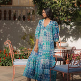 OPHELIA & INDIGO Dress Sybil Dress Green & Blue Geo