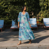 OPHELIA & INDIGO Dress Sybil Dress Green & Blue Geo