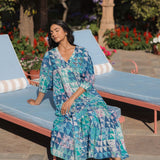 OPHELIA & INDIGO Dress Sybil Dress Green & Blue Geo