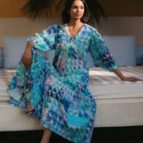OPHELIA & INDIGO Dress Sybil Dress Green & Blue Geo