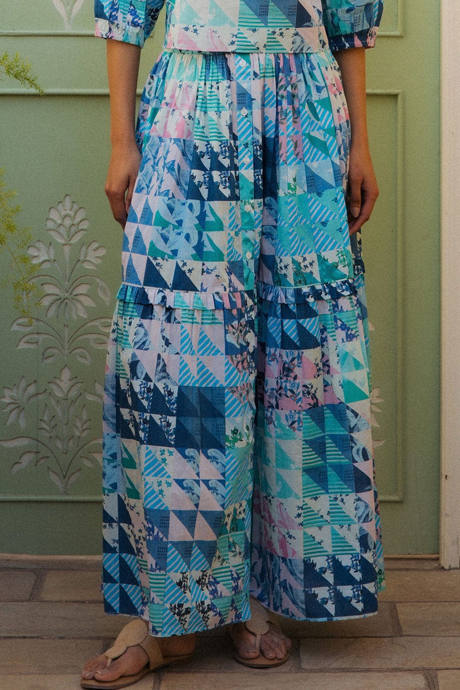 OPHELIA & INDIGO Skirt Mimi Skirt Green & Blue Geo