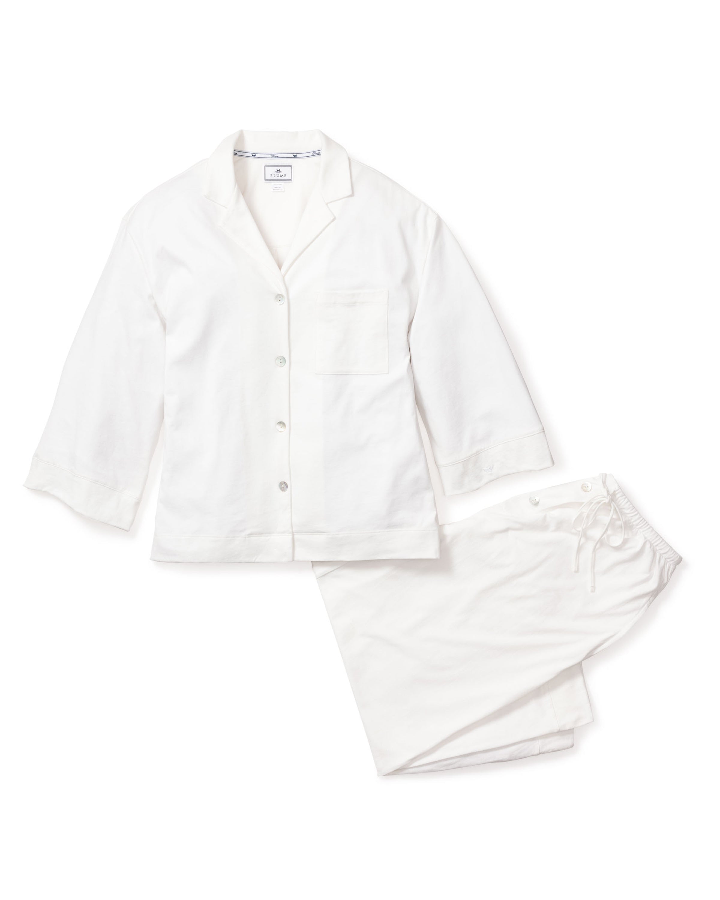 Petite Plume Sleepwear & Loungewear The Olivia Wide Leg Pima Pajama Set in White