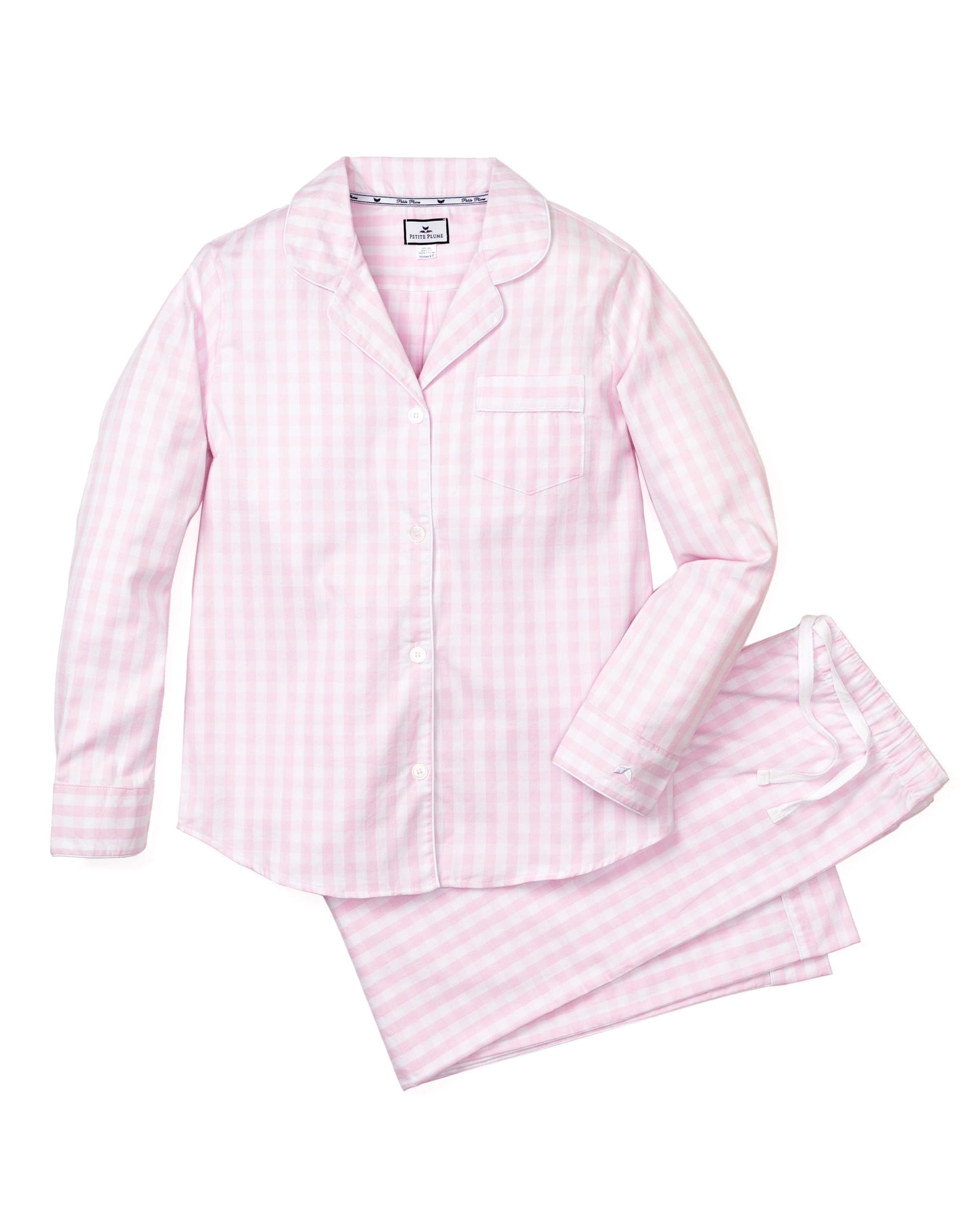 Petite Plume Sleepwear & Loungewear Women's Twill Pajama Set in Pink Gingham