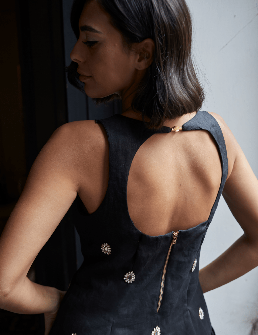 Rebecca Elizabeth Dress Selestia Embroidered Noir