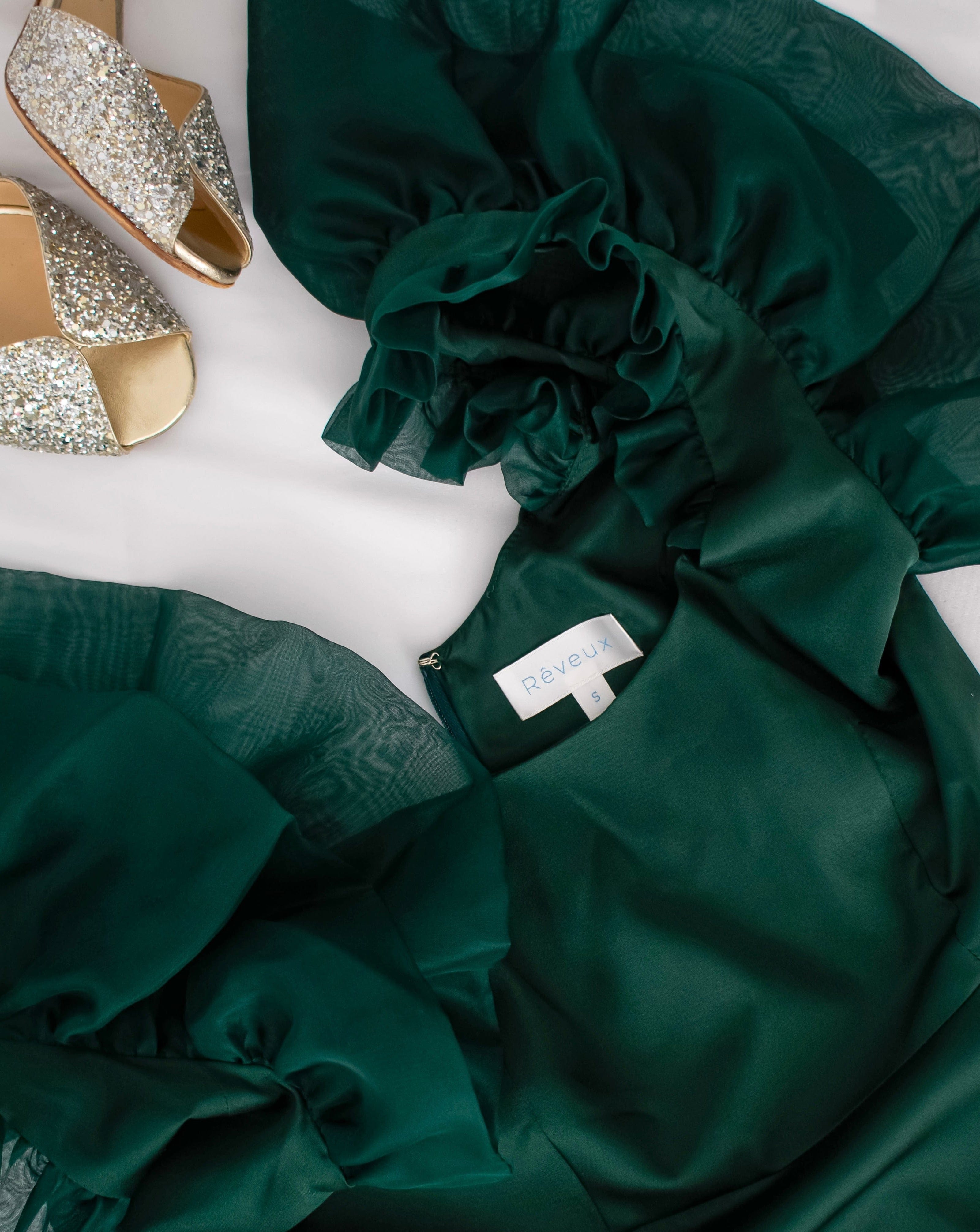 Rêveux Dress Anelise Silk Gown with Organza Sleeves
