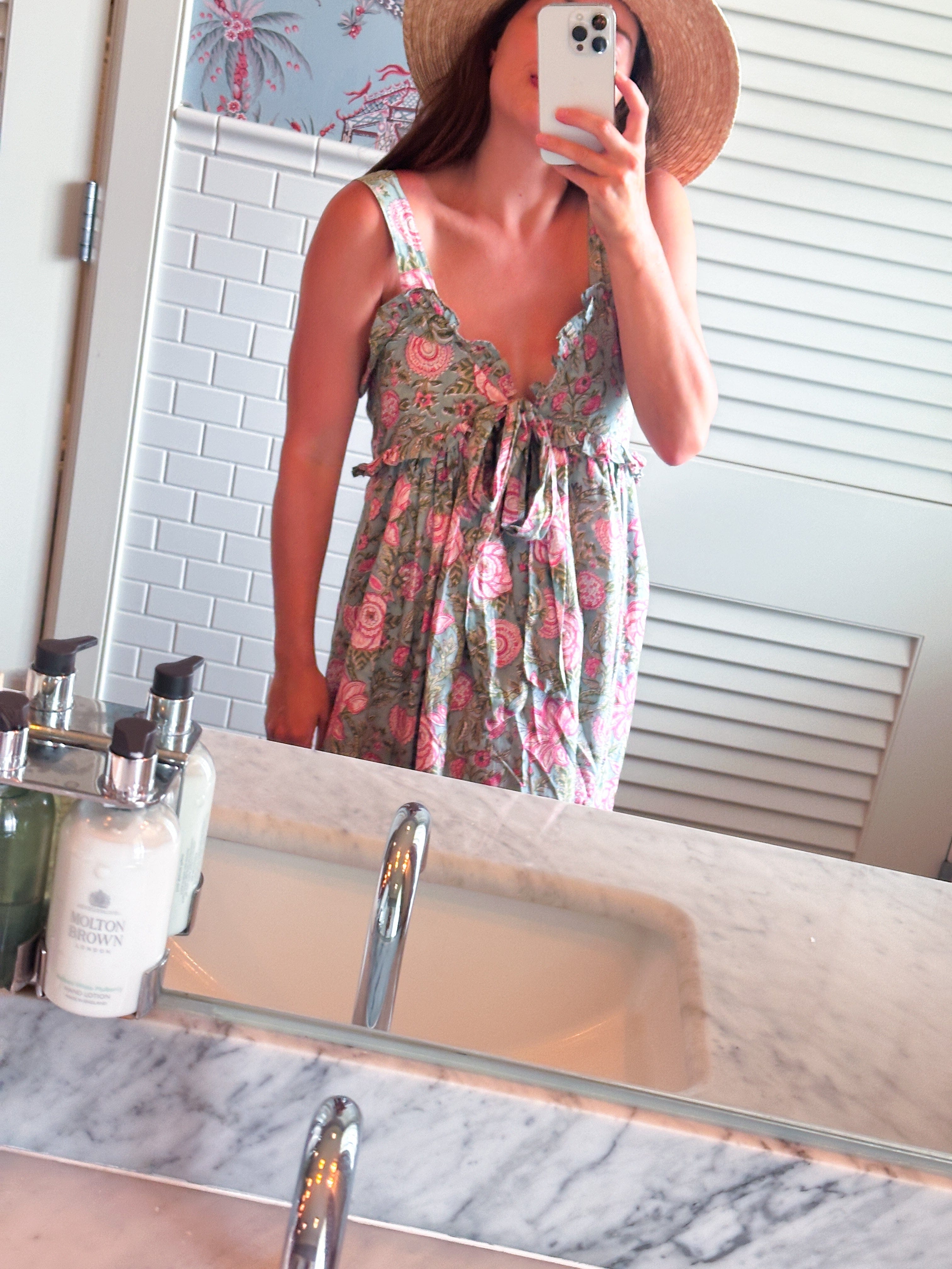 SARA KHATIB DESIGN DRESSES THE HARBOR DRESS PINK SEAGREEN FLORAL