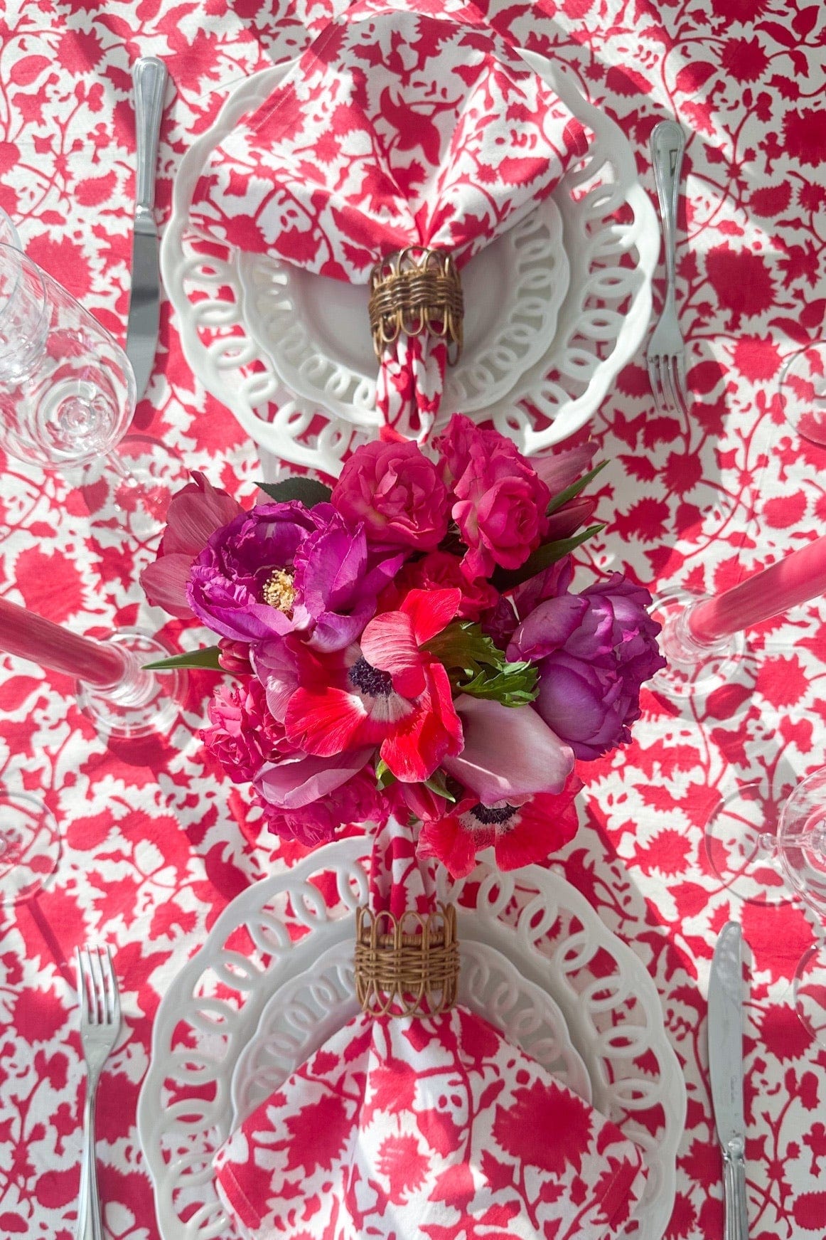 SARA KHATIB DESIGN Napkin Bright Cranberry Blossom Napkins