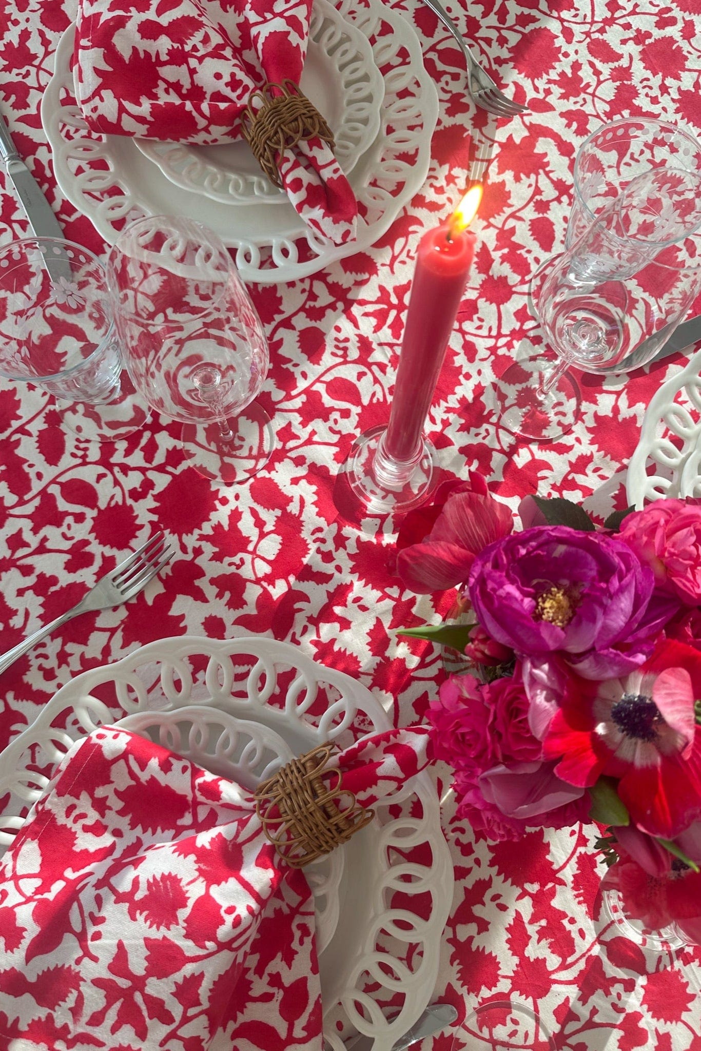 SARA KHATIB DESIGN Tablecloth Bright Cranberry Blossom Tablecloth