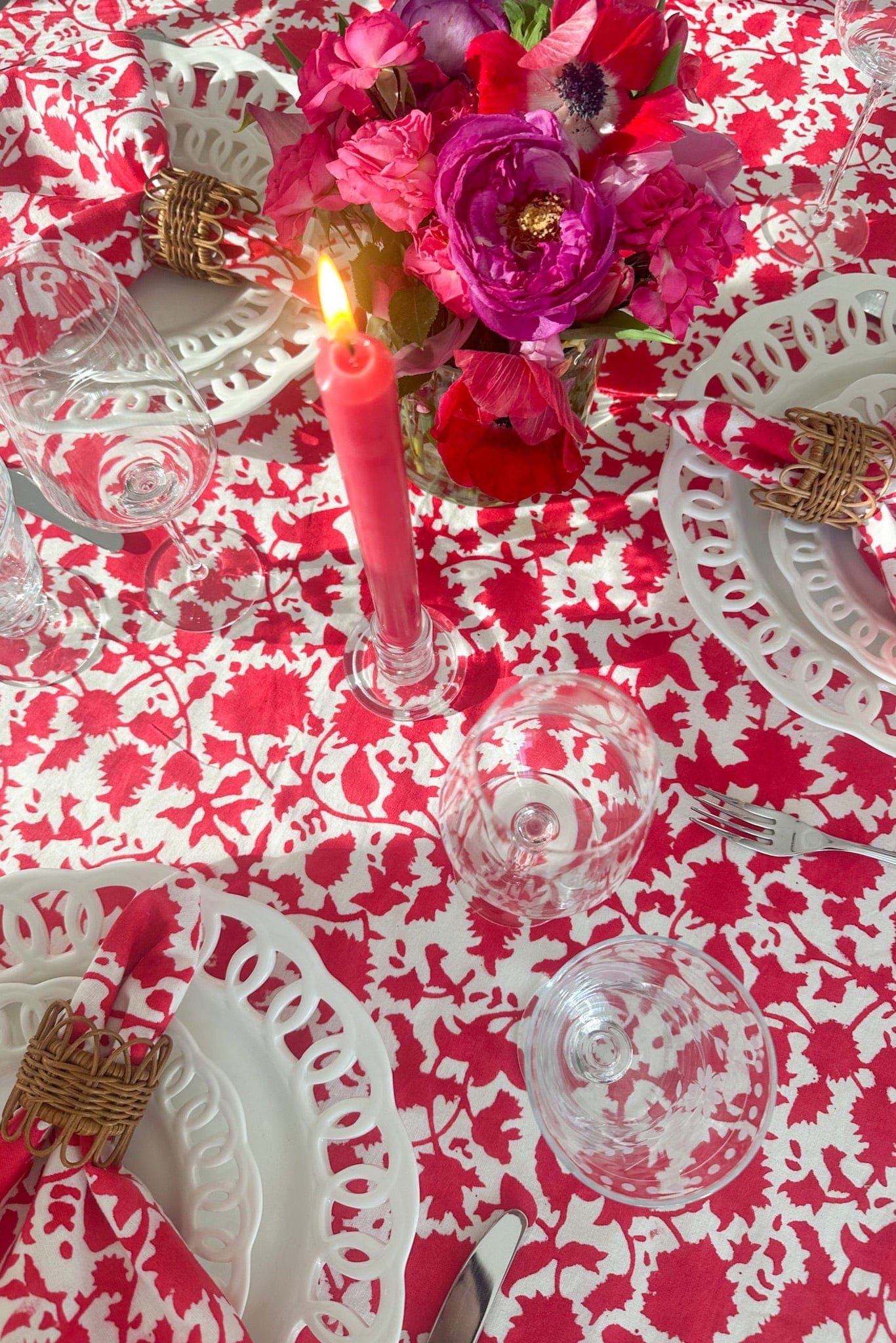 SARA KHATIB DESIGN Tablecloth Bright Cranberry Blossom Tablecloth
