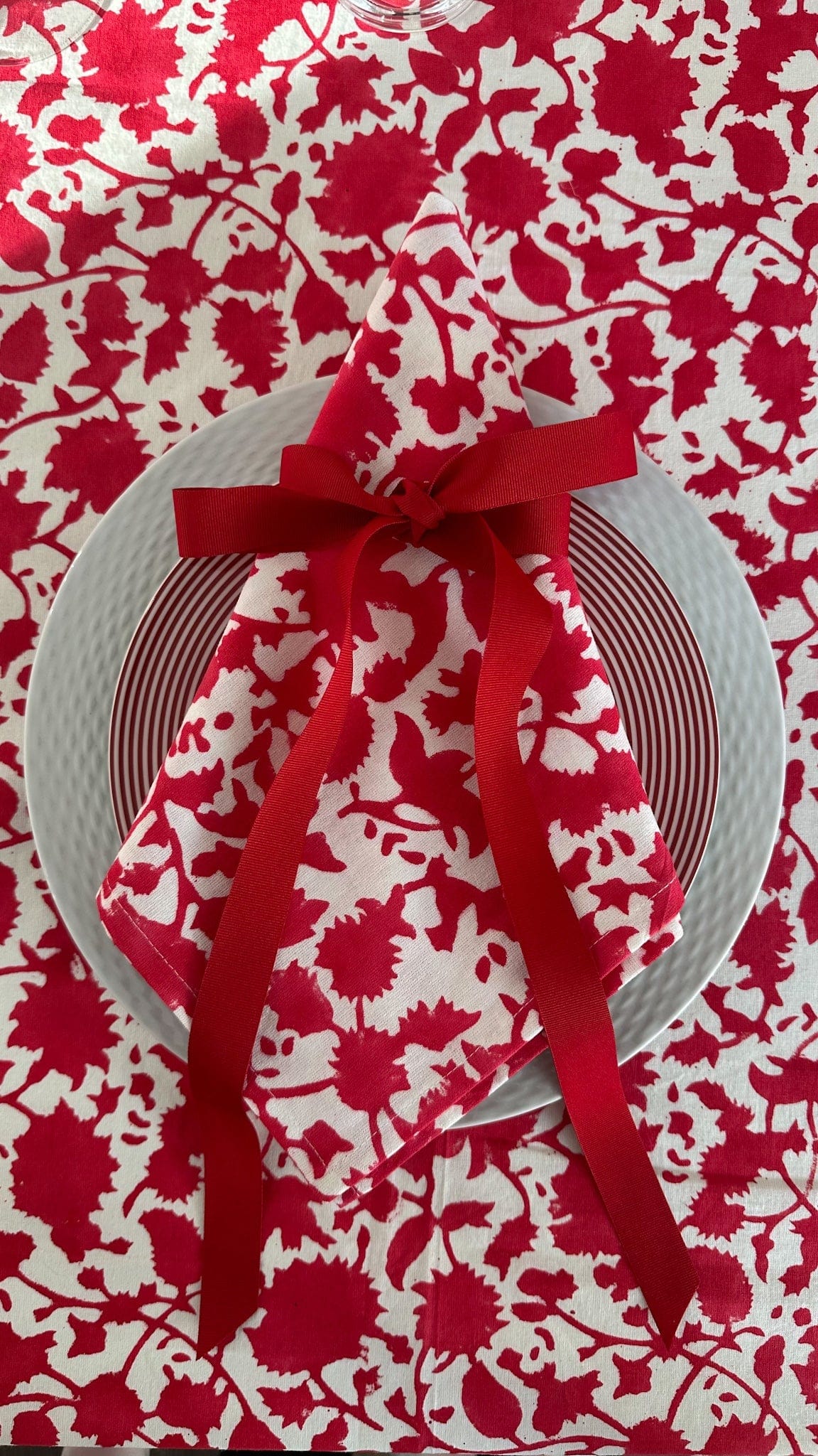 SARA KHATIB DESIGN Tablecloth Bright Cranberry Blossom Tablecloth