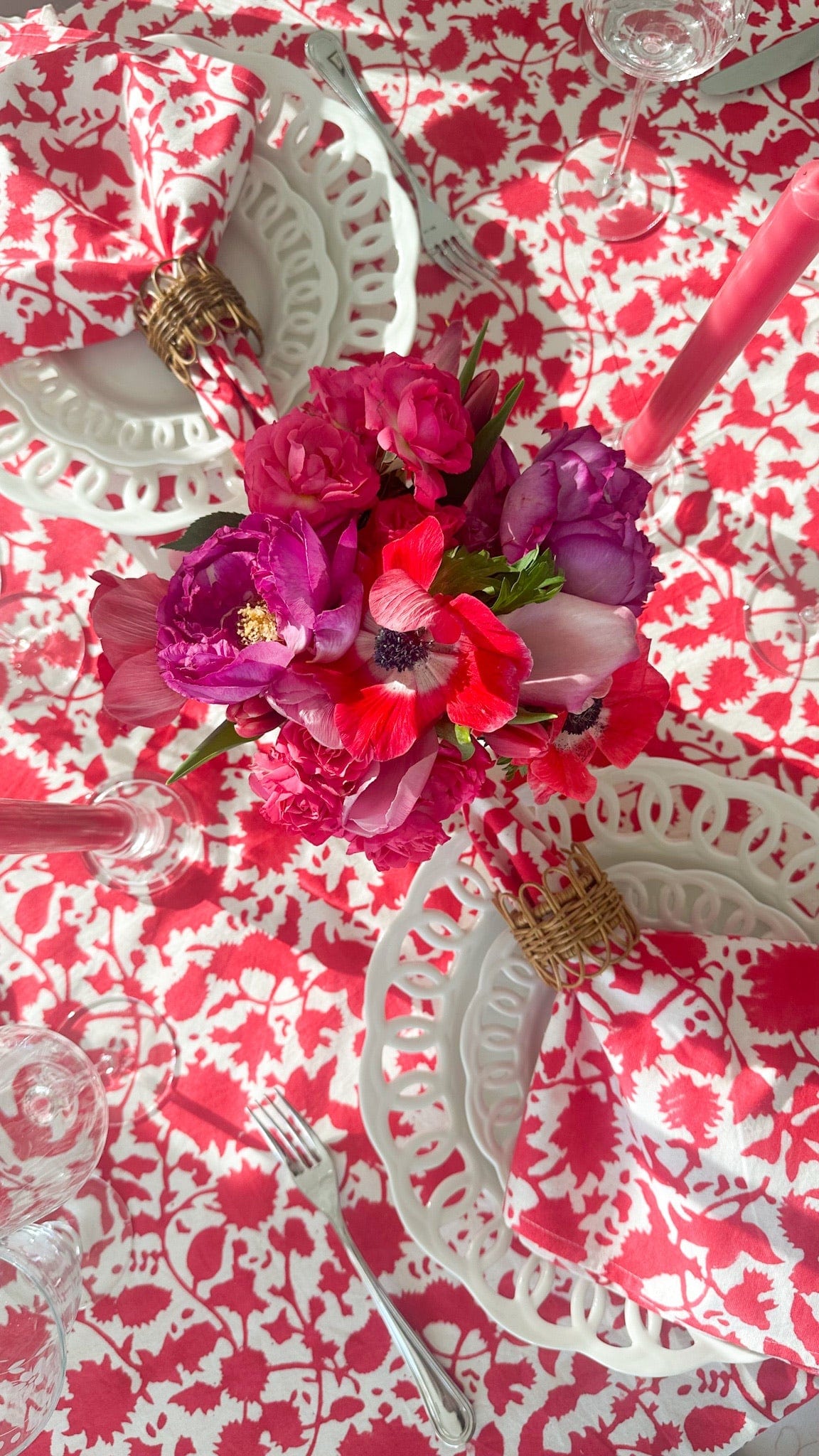 SARA KHATIB DESIGN Tablecloth Bright Cranberry Blossom Tablecloth