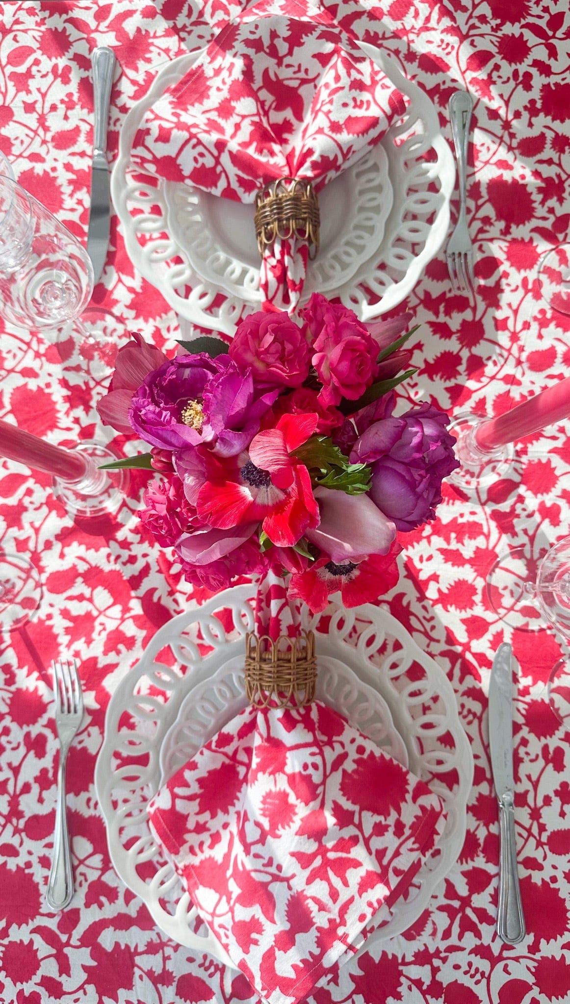 SARA KHATIB DESIGN Tablecloth Bright Cranberry Blossom Tablecloth