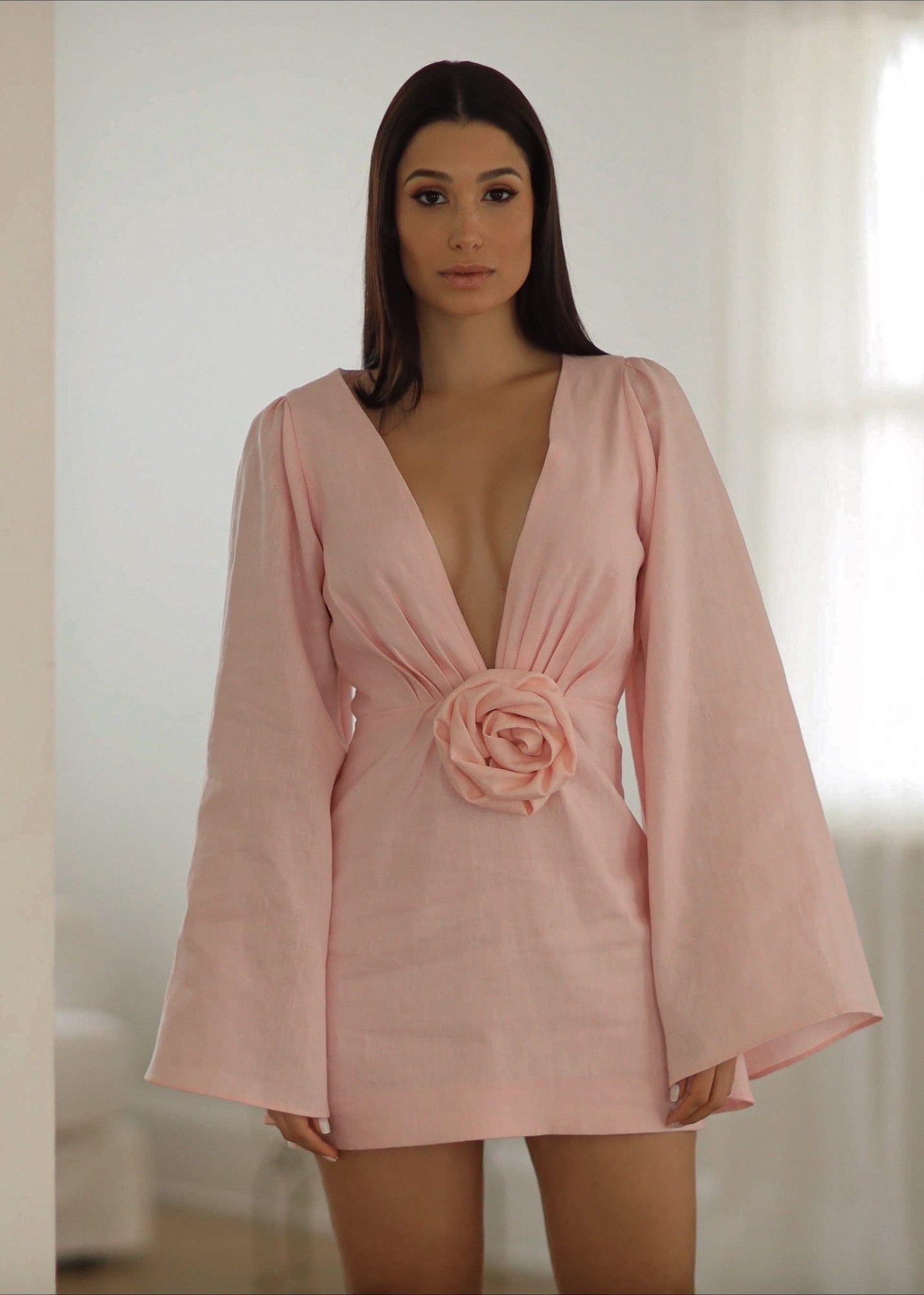 Serenity Be Dress S / Pastel Pink Lien Mini Dress