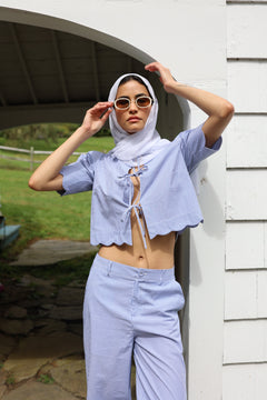 Sister New York Top Scalloped Top Blue Stripe