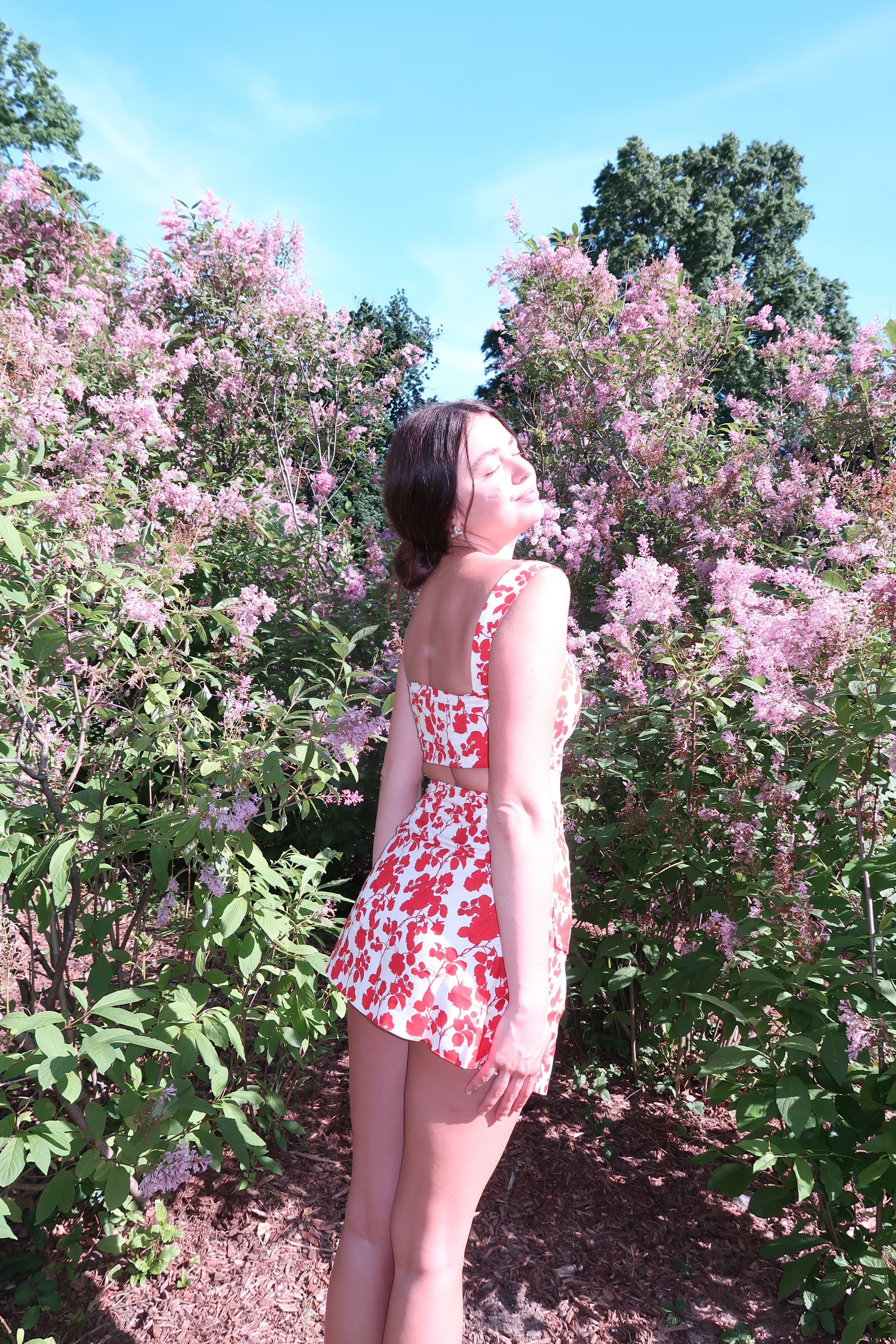 Sister Swim Hampton Linen Crop Top Red Floral