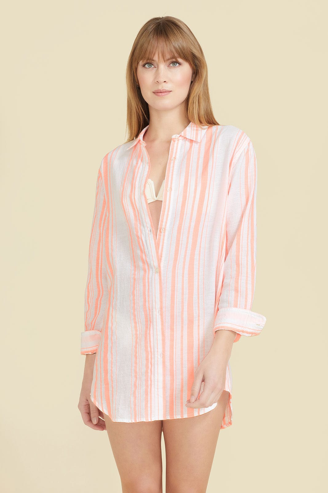 SITANO Cover Up XS / Neon Stripes - Orange Primavera Shirt Dress