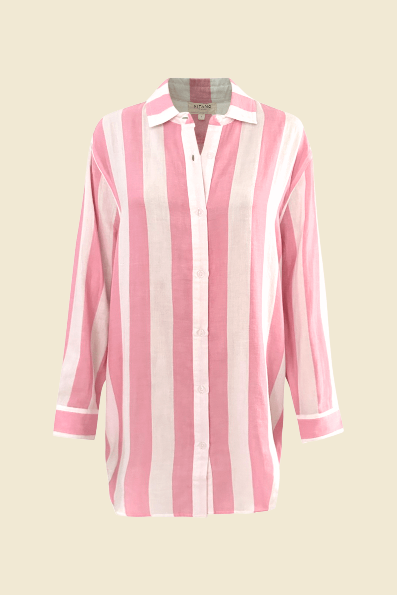 SITANO Dress Positano Shirt Dress - Pink/White Cabana Stripes