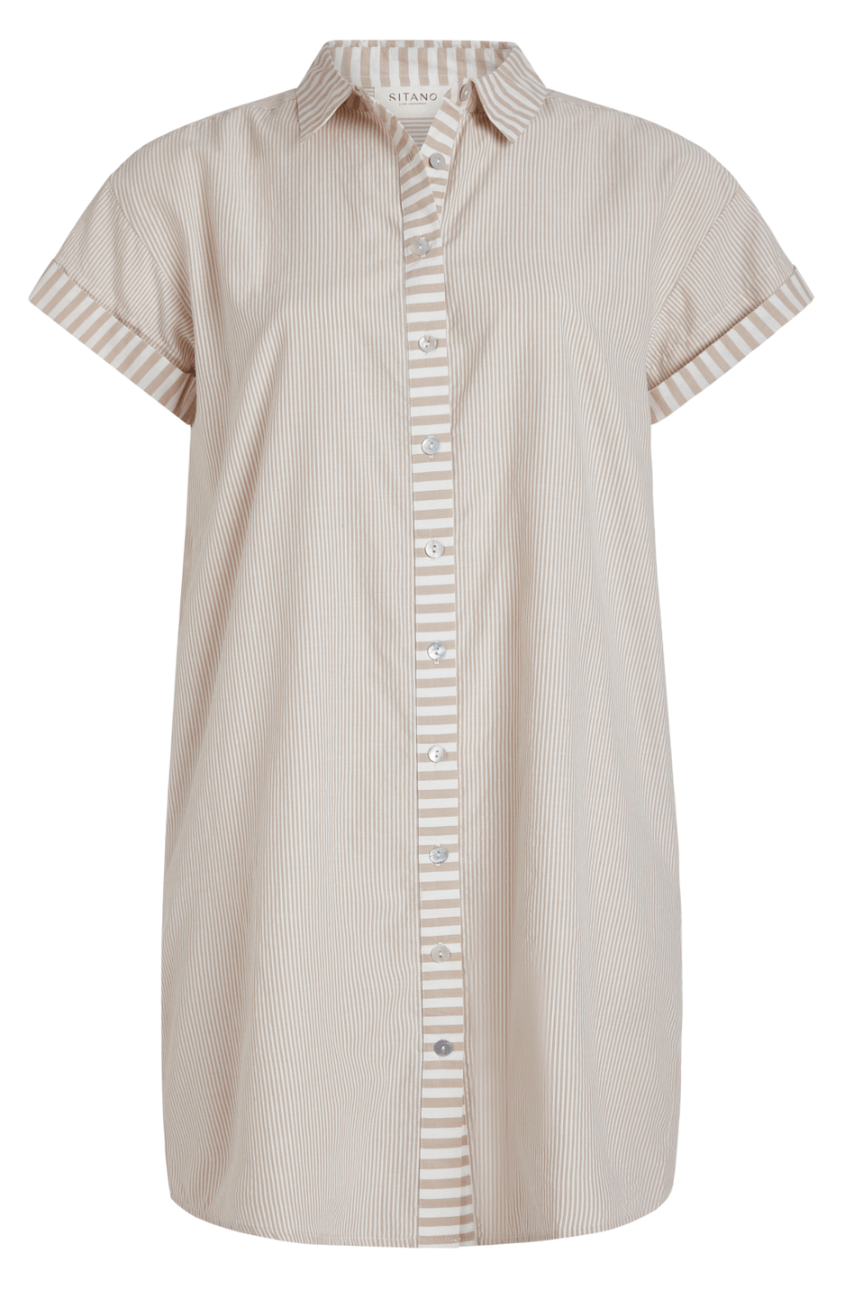 SITANO Dress Riga Short Sleeve Short Dress - Tan Stripes