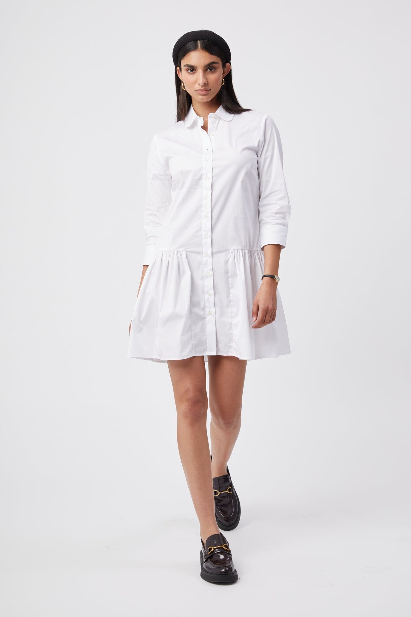 The Drop Waist Shirt Dress White / S