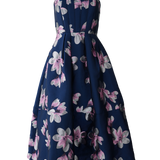 Catherine Dress Blue Plumeria Jacquard
