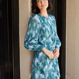 Ellen Dress Teal Ikat Chiffon