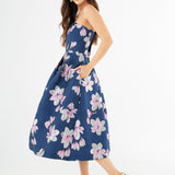 Catherine Dress Blue Plumeria Jacquard