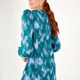 Ellen Dress Teal Ikat Chiffon