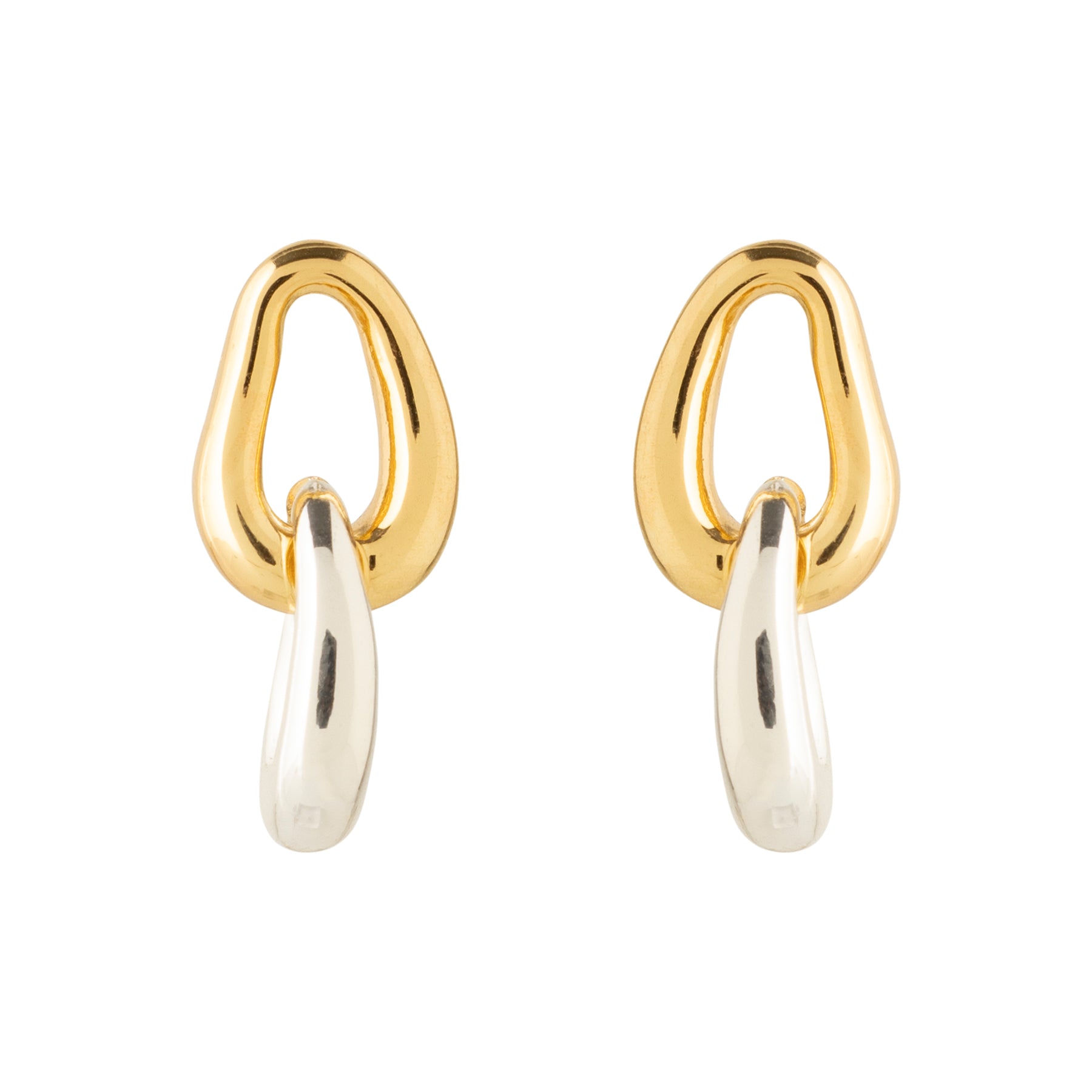 Gold and Silver Drop Earrings on White Background