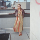 Long Bow Dress in Vintage Woodgrain Taffeta