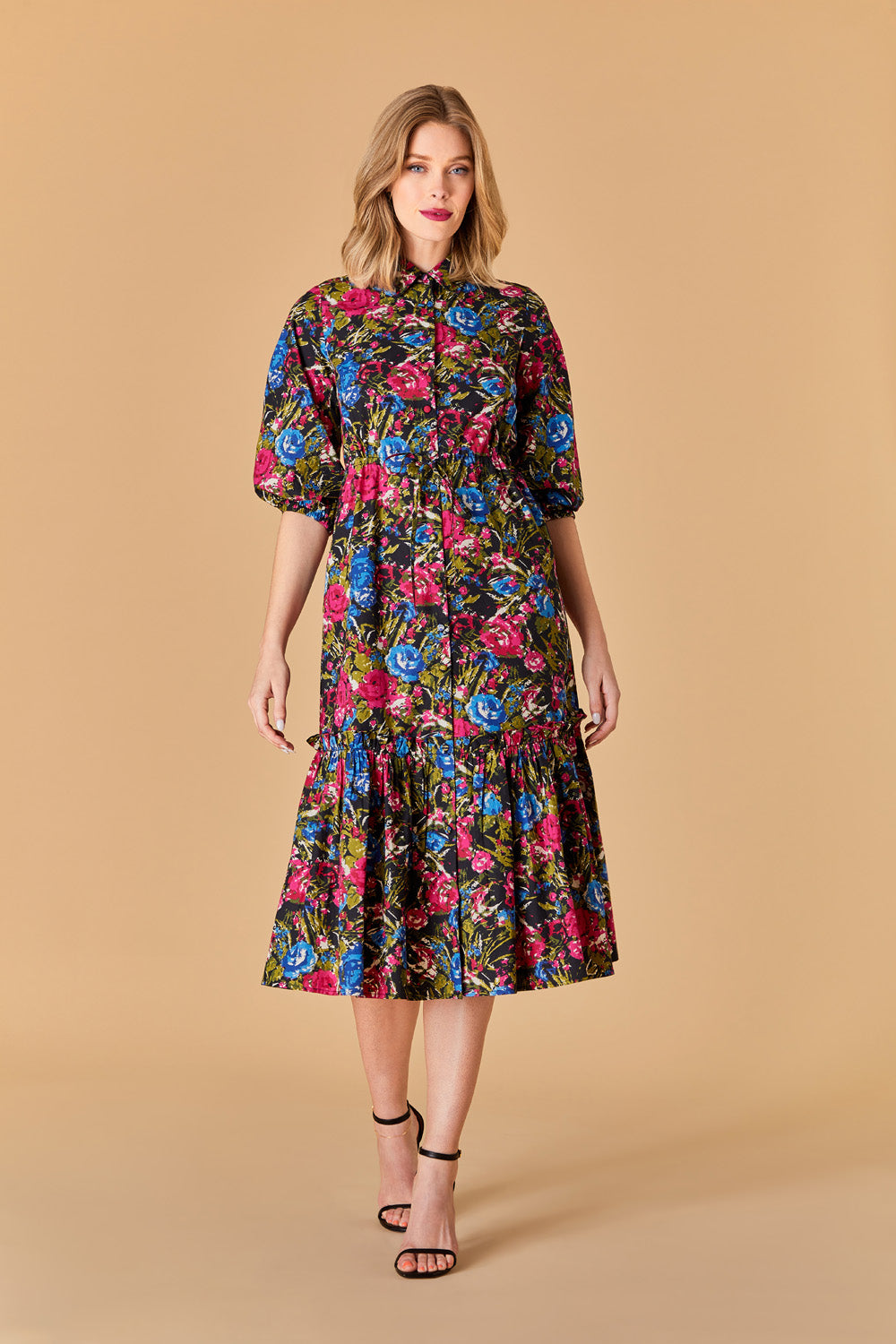 olivia button up midi dress floral