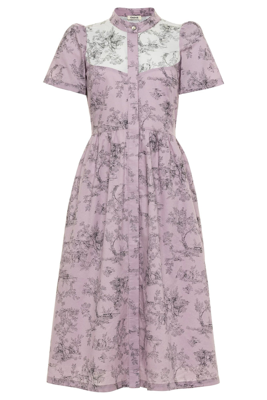 Clover Shirt Dress in Lilac + Vintage White Toile Print Cotton Voile