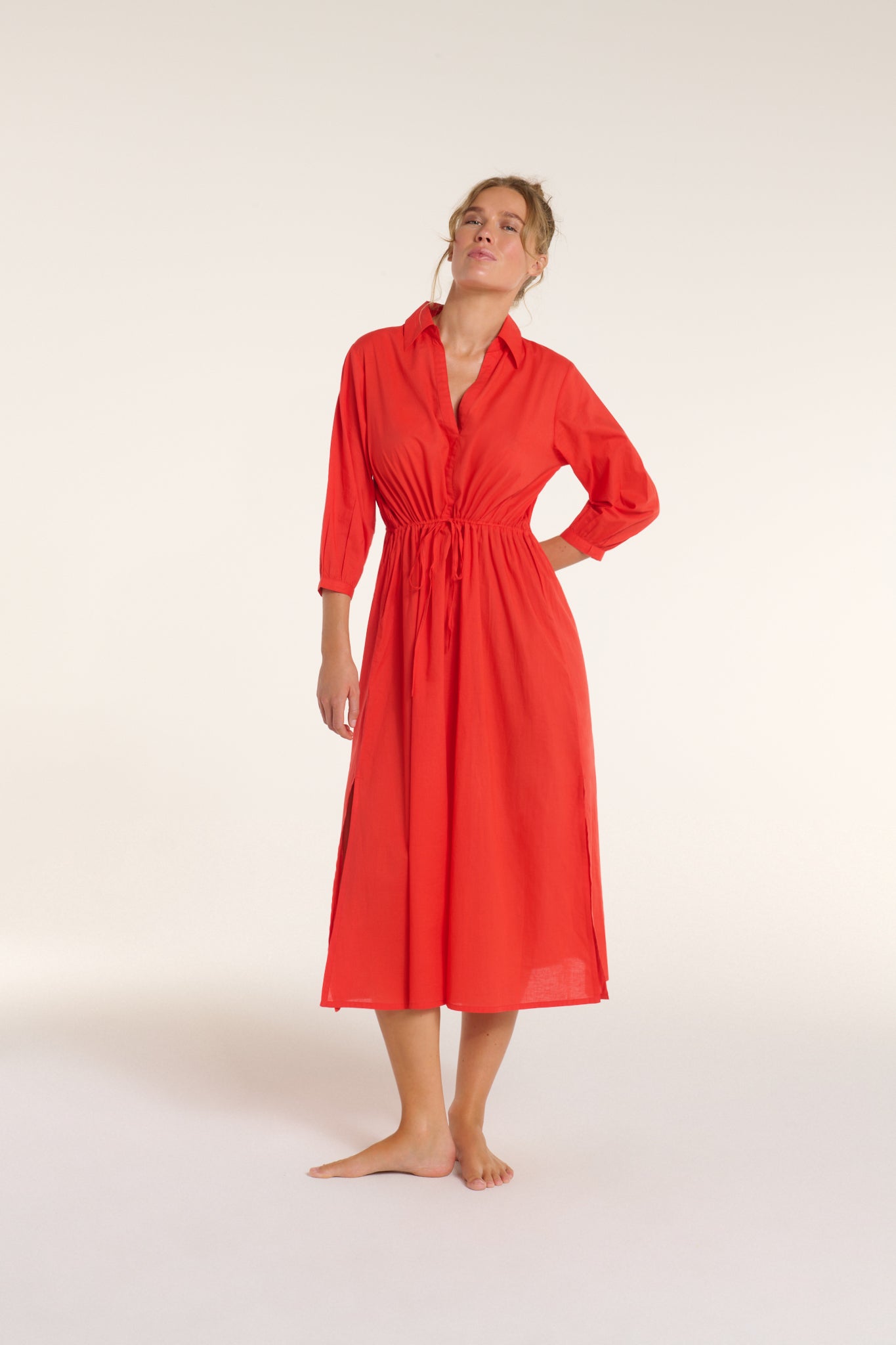 New Product Natalia Cinched Tie Cover Up in Red Orange by Hermoza 