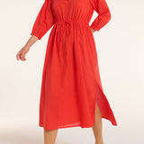 New Product Natalia Cinched Tie Cover Up in Red Orange by Hermoza 