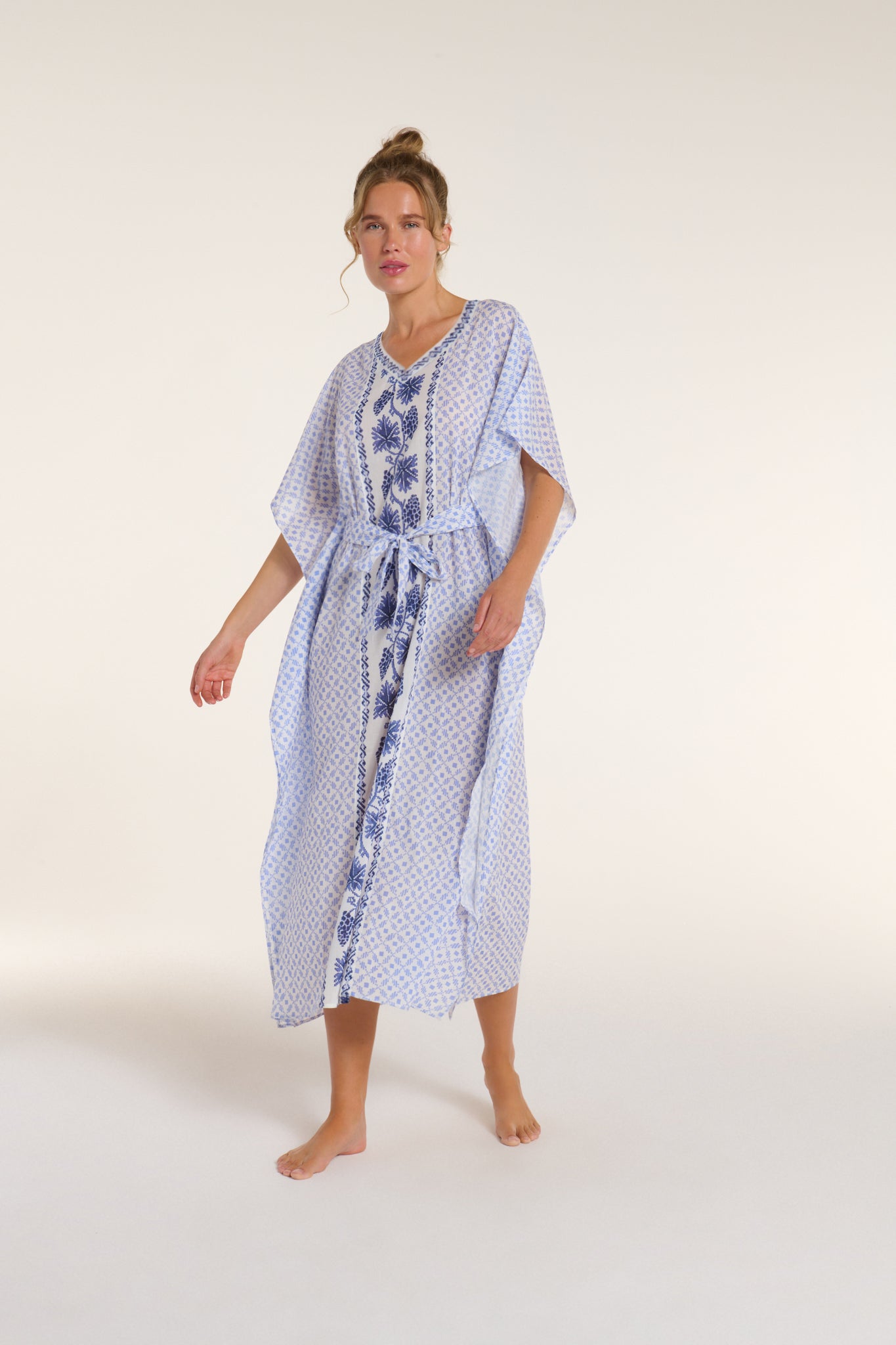 Back in Carrie Caftan in Santorini Dots by Hermoza 