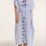 Back in Carrie Caftan in Santorini Dots by Hermoza 