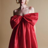 Stewart Mini Bow Dress in Cherry Red