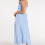 New in Margot Smocked Spaghetti Strap Midi Dress in Chambray Blue by Hermoza 