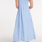 New in Margot Smocked Spaghetti Strap Midi Dress in Chambray Blue by Hermoza 