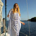 Back in Carrie Caftan in Santorini Dots by Hermoza 