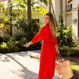 New Product Natalia Cinched Tie Cover Up in Red Orange by Hermoza 