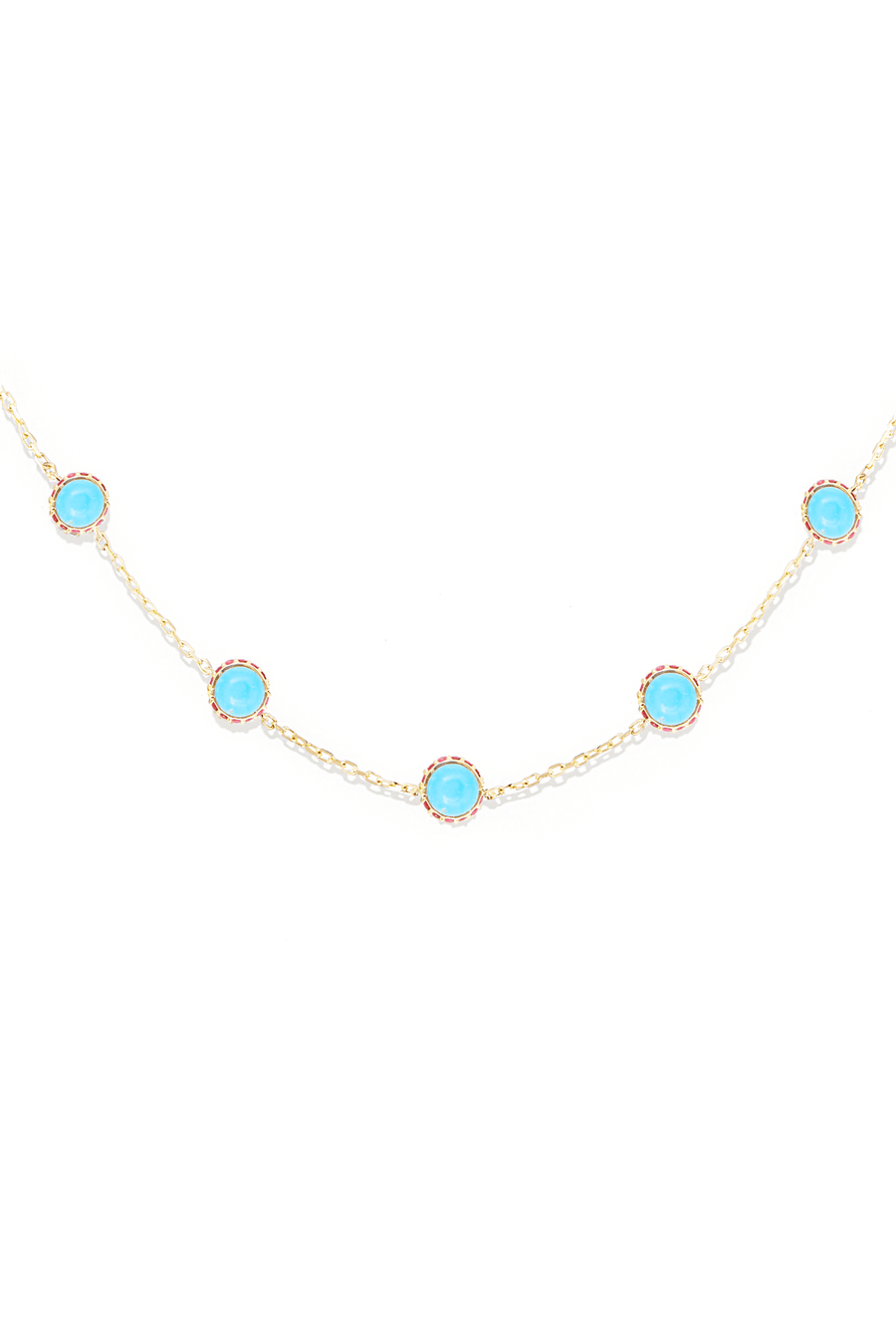 Found Cabochon Station Necklace - Turquoise & Pink Sapphire