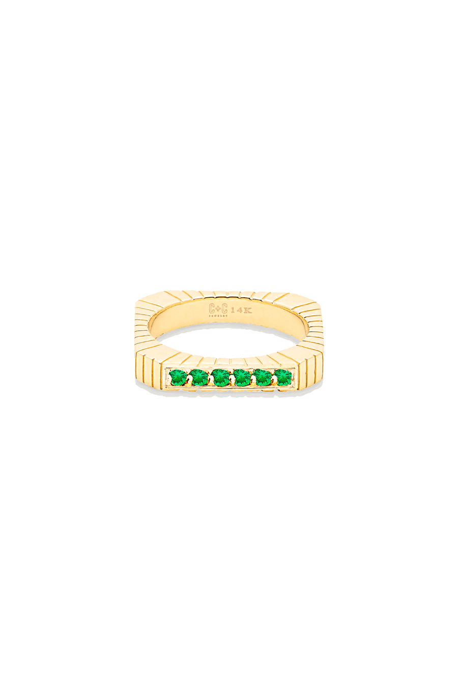 Spark Etched Stacking Band Ring - Emerald