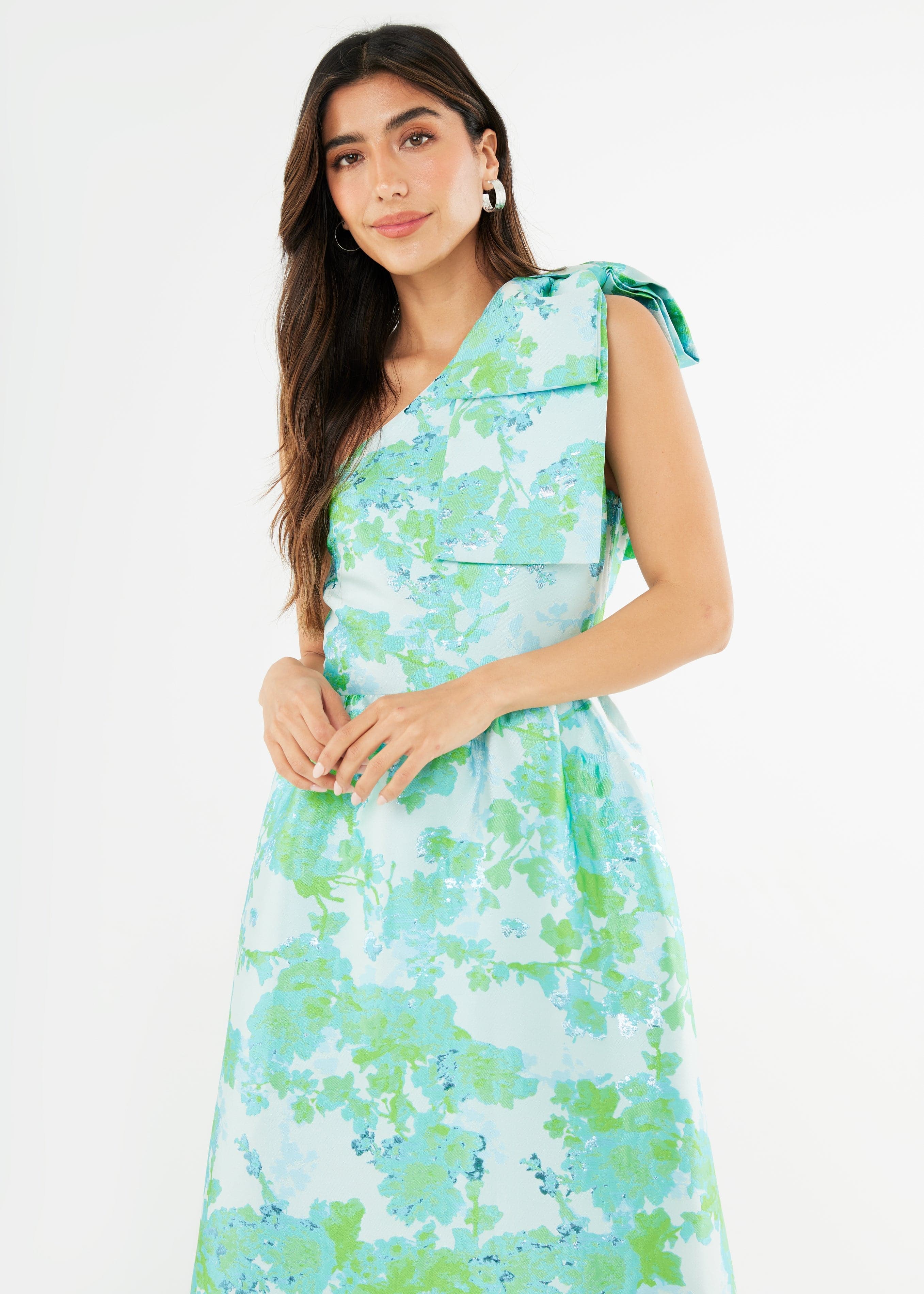 Abbey Glass Dress Caroline Gown Green Abstract Brocade